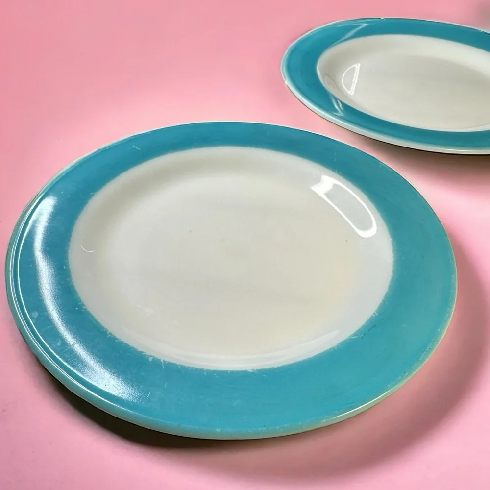 Vintage Pyrex blue Band 10” diner plates